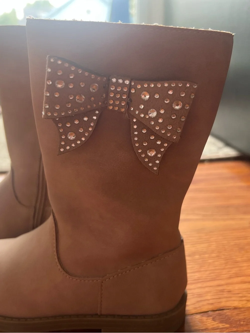 Jessica Simpson Girls' Brown Crystal Bow Mid-Calf Boots